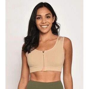 Alignmed ALIGNME ZIPPER POSTURE SPORTS BRA Size XL Beige Front Zip Compression